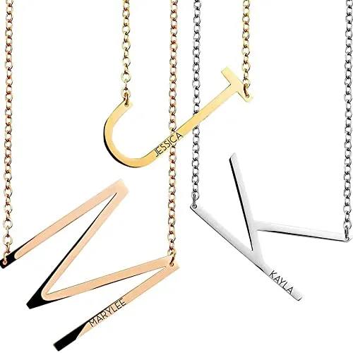 Sideways Initial Necklace Gift for her Birthday Gift Personalized Gift MignonandMignon Best Friend Gift Mother Of The Bride Necklace Christmas Gifts Valentines Day- LBIN