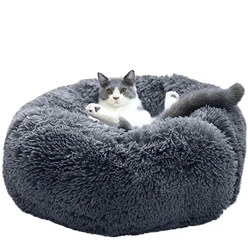 Sidigo Donut Cat Bed Cuddler Dog Bed Long Plush Calming Pet Bed for Cat and Small Medium Dog - Comfy Calming Anxiety & Self-Warming, Fur Soothing Pet Bed - Machine Washable (24
