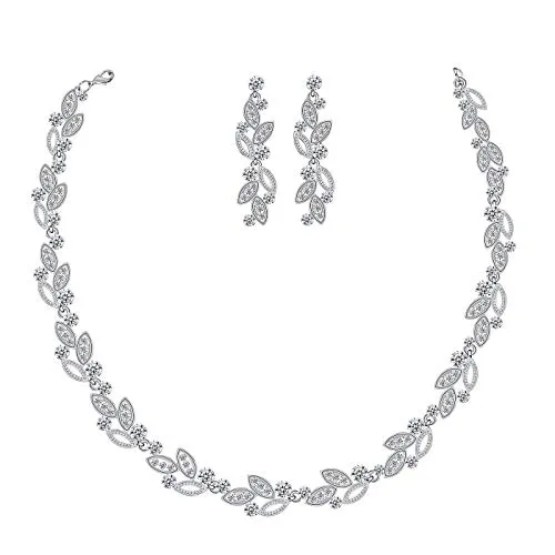 Silver Bridal Jewelry Set, Clear Crystal Wedding Drop Earrings Necklace for Bride Bridesmaid
