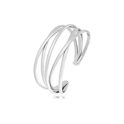 Silver Cuff Bracelet for Women Girls,Multi-layer Cross Wire Bangle Bracelet Open Adjustable Wide Cuff Bracelet