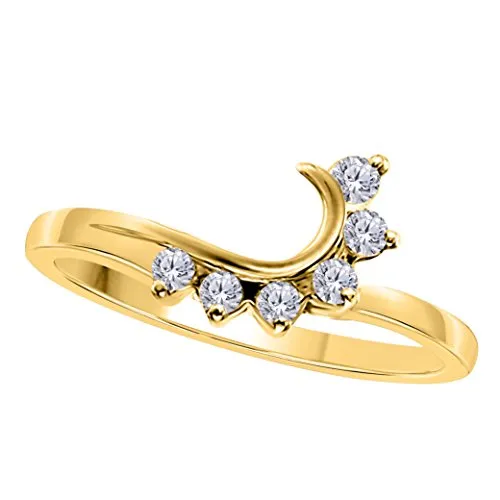 Silver Gems Factory 14K Yellow Gold Finish Round Cubic Zirconia Wedding Band Enhancer Guard Double Ring