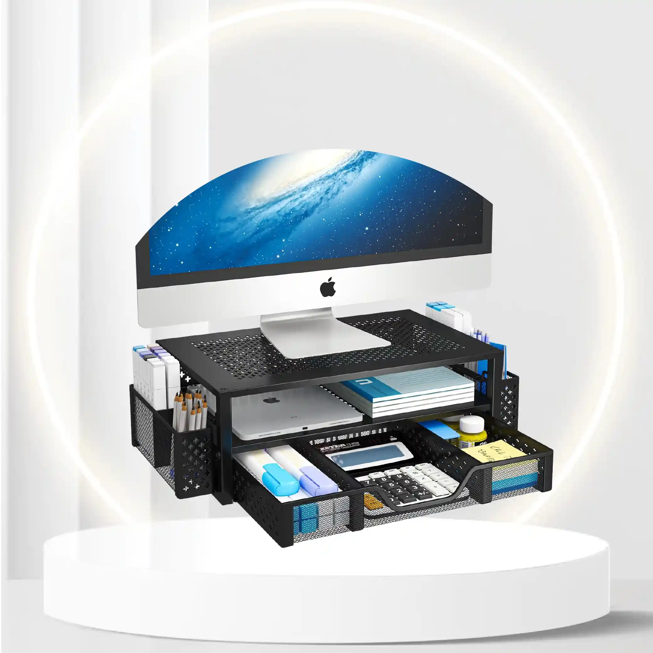 Simple Trending 2-Tier Monitor Stand Riser, Metal Desk Organizer Stand with Anti-Slip Suction Cup for Laptop, Computer, iMac, Pc, Printer, Black