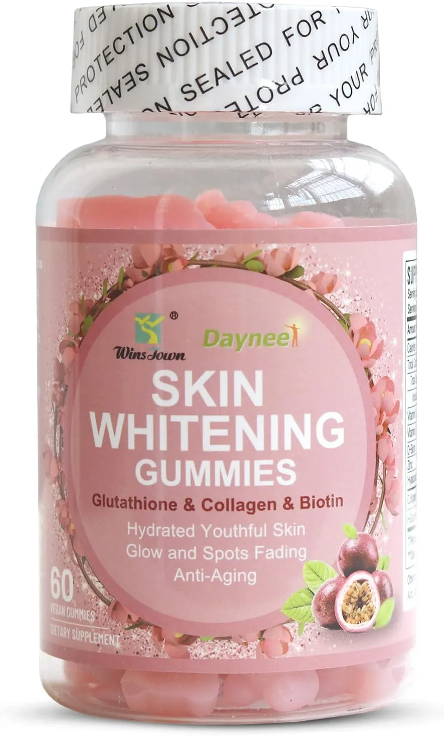 Skin Whitening Gummies, with Glutathione, Collagen and Bioth, Hydrated Youthful Skin, Glow and Spots Fading, Anti-Aging, 60 Count