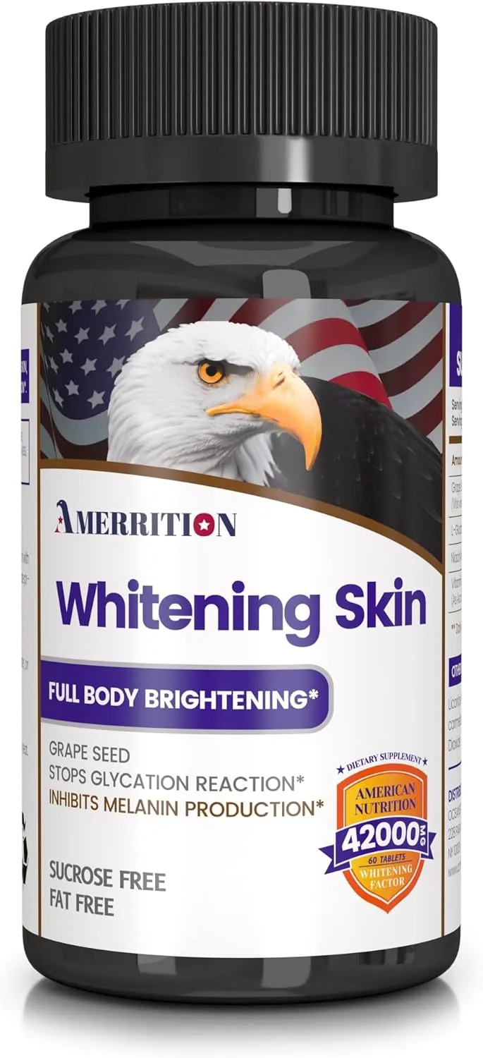 Skin Whitening Supplement Infused with Grape Seed Extract, Glutathione, Vitamin B3, and Vitamin C - 60 Tablet