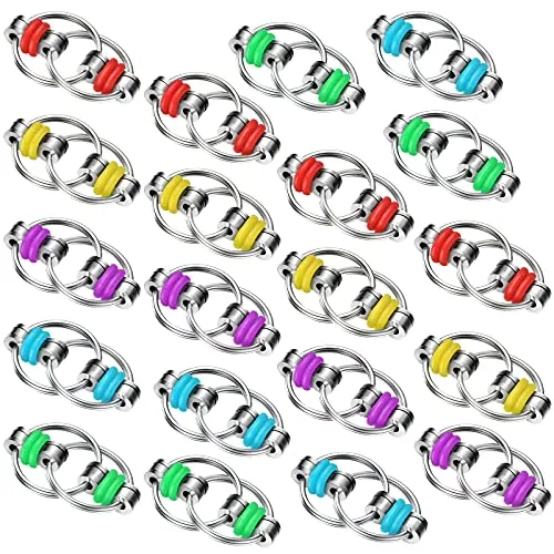 Skylety 20 Pieces Bike Chain Fidget Toys for ADHD Stress Relief Finger Toys Fidget Flippy Key Chains for Adults and Teens
