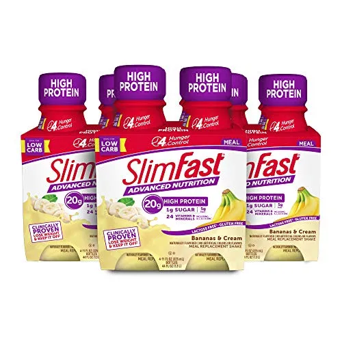 SlimFast Advanced Nutrition Bananas & Cream Shake - Ready to Drink Meal Replacement - 20g Protien - 11 fl oz. Bottle - 12 Count - Pantry Friendly