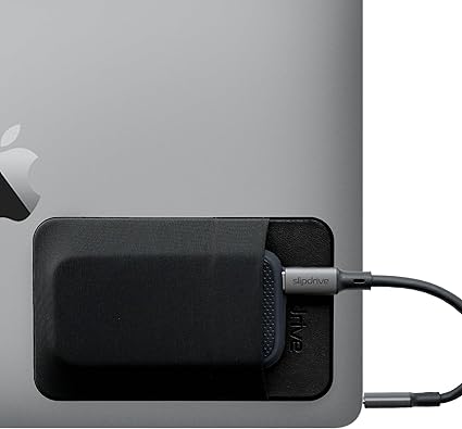 Slipdrive - Portable Hard Drive Sleeve for Laptop - SSD Solid State Drive - Reusable Adhesive - Stick on External Hard Drive Carrying Case - Pocket Pouch (Small, Black)