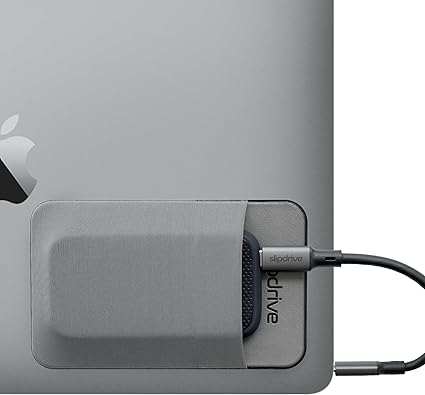 Slipdrive - Portable Hard Drive Sleeve for Laptop - SSD Solid State Drive - Reusable Adhesive - 5 x 3.2 Stick on External Hard Drive Carrying Case - Travel Pocket Pouch (Small, Gray)