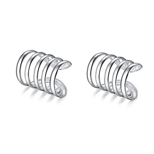 SLUYNZ 925 Sterling Silver Multi Circles Cuff Earrings for Women Teen Girls Clip Ons Earrings Cartilage Earrings (Silver Five-Circle)