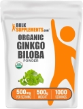 BulkSupplements.com Organic Ginkgo Biloba Powder - from Ginkgo Biloba Leaf, Herbal Supplement - Vegan & Gluten Free, 500mg per Serving, 500g (1.1 lbs) (Pack of 1)