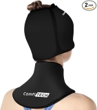 ComfiTECH Cold Cap and Neck Ice Pack Wrap Gel Combo, Care Package for Head and Cervical, Medium