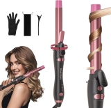 Extra-Long Barrel Rotating Curling Iron with Short Clamp, Automatic Curling Iron 1 Inch Creates Loose Curls â for Medium and Long Hair, High Heat 410Â°F, Instant Heat up, Double Ceramic, Dual Voltage
