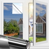 FILMGOO One Way Window Film Privacy Reflective Window Film Mirror Tint Glass Door Vinyl Stickers Paper Static Cling (17.5 Inch x 7.8 Feet, Black Silver)