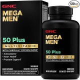 GNC Mega Men 50 Plus Multivitamin Caplets, Clinically Proven, Heart & Prostate Health, B Vitamins, Saw Palmetto, Memory, Vitamin D-3, 120 count