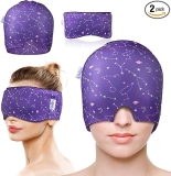 Migraine Relief Cap, Gel Cooling Eye Mask 2 Pack Set, Headache Relief with Hot/Cold Ice Cap, Instant Headache Relief, Reusable Ice Pack for Stress Relief Migraine Mask