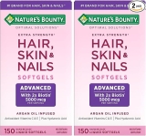Nature's Bounty Advanced Hair, Skin & Nails, Argan-Infused Vitamin Supplement with Biotin and Hyaluronic Acid, 150 Rapid Release Softgels (Pack of 2)
