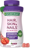 Natureâs Bounty Optimal Solutions Advanced Hair, Skin and Nails Pectin Gummies, 2x Biotin Per Serving, No Stick Gummy, Vegetarian Formula, Strawberry Flavor, 200 ct, 100 Total Servings