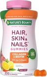 Nature's Bounty Optimal Solutions Hair, Skin and Nails Collagen Pectin Gummies, 100 mg Collagen and 2,500 mcg Biotin Per Serving, No Stick Gummy, Tropical Citrus Flavor, 200 ct, 100 Total Servings