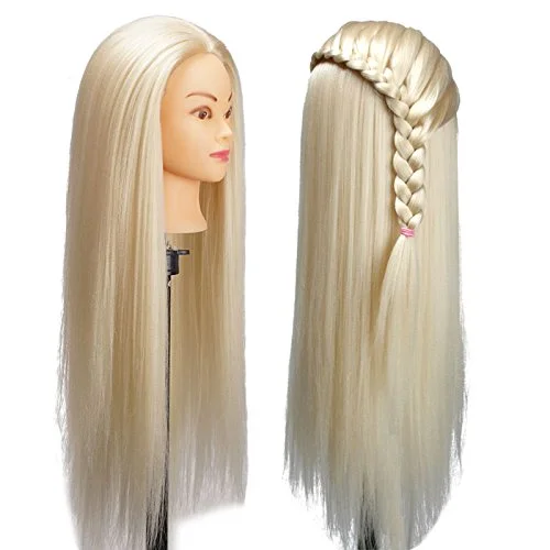 SMITH CHU Cosmetology Mannequin Manikin Synthetic Fiber Training Head Model - Doll Heads for Hairdressers - Hairdressing Dummy for Long Hair Hairstyles, with Table Clamp Holder (Blond)