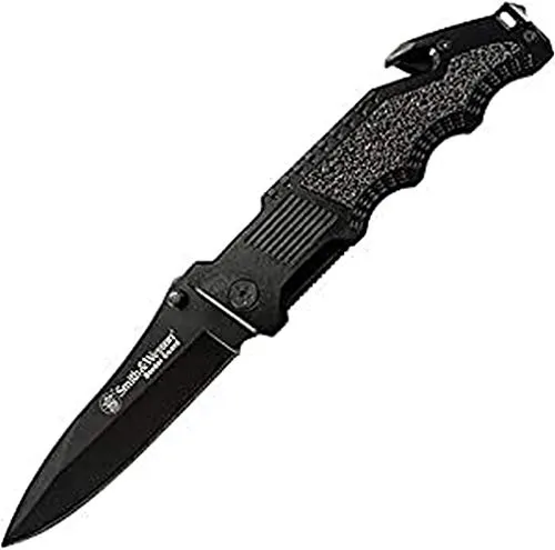 Smith & Wesson Border Guard SWBG1 10in High Carbon S.S. Folding Knife with a 4.4in Drop Point Blade and Aluminum Handle for Outdoor, Tactical, Survival and EDC