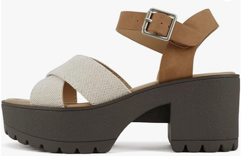 Soda Joey  Women Open Toe Criss Cross Strap Mid Heel Sandal with Adjustable Ankle Strap