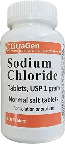 Sodium Chloride Tablets 1 gm, USP Normal Salt Tablets - 300 Tablets (1 Pack of 300 Tablets) by CitraGen Pharmaceuticals, Inc.