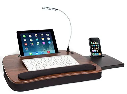 Sofia + Sam Multi Tasking Memory Foam Lap Desk with USB Light (Wood Top) - Supports Laptops Up to 15 Inches