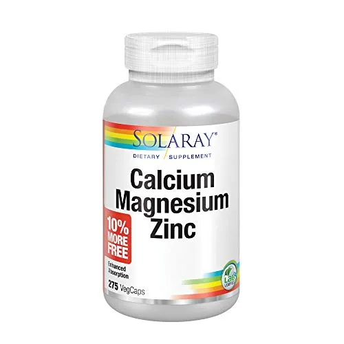 Solaray Calcium, Magnesium, Zinc | High Absorption with Glutamic Acid | Healthy Bones, Teeth, Nerve, Muscle, Heart & Immune Function Support (275 CT)