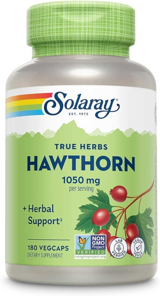 SOLARAY Hawthorn Berry Capsules 1050 mg  Soothing Herbal Support  Vegan, Non-GMO, 180 VegCaps, 90 Servings