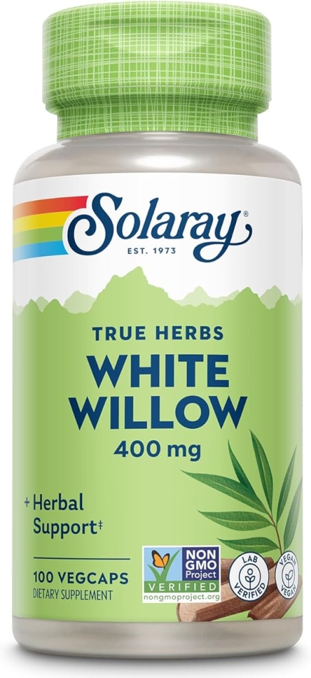SOLARAY White Willow Bark Capsules 400 mg for Men & Women - Natural Herbal Supplement, White Willow Herb Caps for Wellness Support, Non GMO, Vegan - 100 Veg Caps