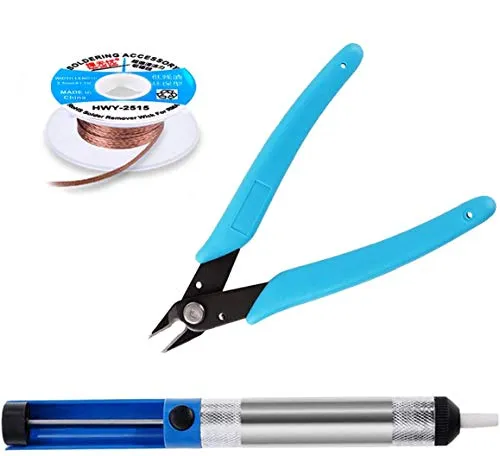 Solder Sucker Desoldering Pump, Desoldering Wick, Micro Shear Wire Cutter Pliers, 3 PCS Solder Removal Tool Set,Soldering Iron Assist Accessories DIY Kit