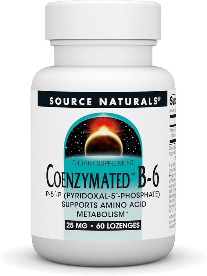 Source Naturals Coenzymated B-6 25mg P-5 Pyridoxal-5 Phosphate Fast-Acting, Quick Dissolve Vitamin Supports Amino Acid Metabolism 60 Lozenges