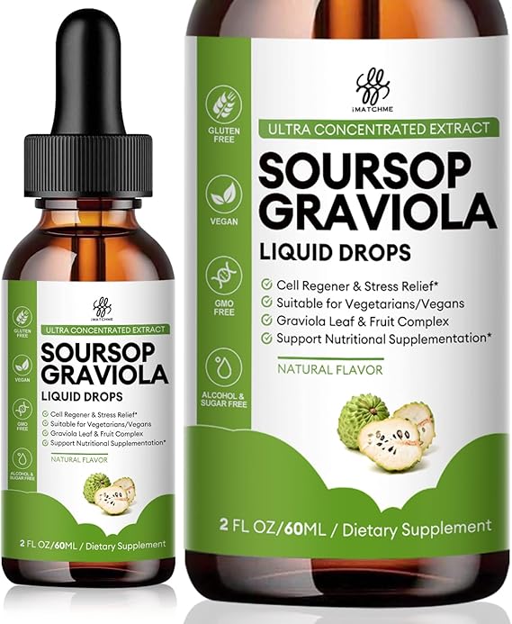 Soursop Graviola Liquid Drop for Cell Support & Regeneration, Immune System and Gut Health Support, Soursop Bitters Liquid, Herbal Goodness, Sugar/Gluten Free, Natural Flavor, 2 Fl Oz
