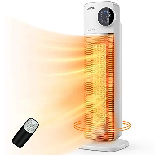 Space Heater, CFMOUR Indoor PTC 1500W Fast Quiet Electric Oscillating Ceramic Tower Heater Fan with Remote control, Tip-Over & Over-Heating Protection, Timer, ECO Mode Thermostat for Home Office