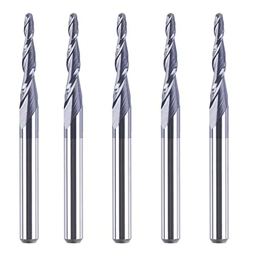 SpeTool 5 Pieces 0.75MM Tip Radius Tapered Ball Nose Carbide Router bits 1/8 inch Shank for Wood Acrylic 3D Engraving with TiAlN Coated