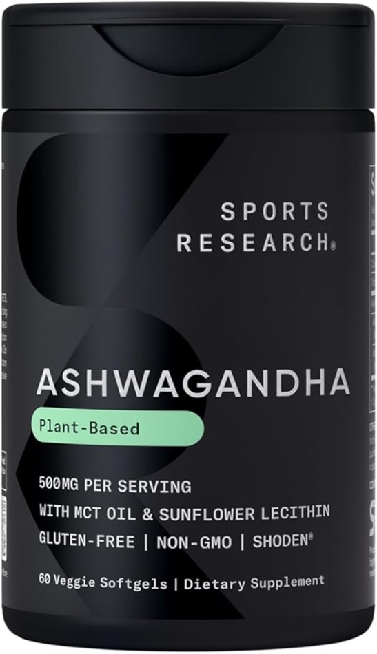 Sports Research Ashwagandha Softgels with Coconut MCT Oil - Natural Adaptogen Made with Shoden Ashwa for Relaxation, Calm & Sleep Support - Gluten Free & Vegan Friendly - 60 Count
