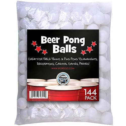 SportzGo Beer Pong Plastic Balls Bulk - 144 Pack of Washable Balls for Beer Olympics Drinking Games Table Tenis Carnival Beer Pool Games White Color Ball 38 mm Party Decorations Indoor & Outdoor