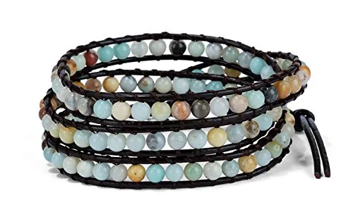 SPUNKYsoul 3 Wrap Boho Bracelet 6mm Beads Natural Stone Amazonite for Women Collection