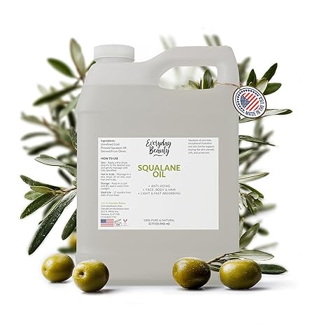 Squalane Oil Bulk- 32 oz 100% Pure & Natural Plant Derived Facial Oil - Cold Pressed and Unrefined Premium Grade Multipurpose Moisturizing Oil For Skin and Hair