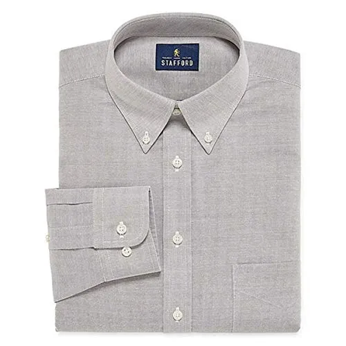Stafford Regular Travel Oxford Mens Button Down Collar Long Sleeve Wrinkle Free Stretch Dress Shirt (Cloudburst, 17.5/34-35)