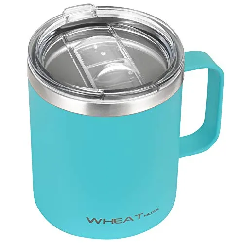 Stainless Steel Coffee Mug 12 oz, Vacuum Insulated Tumbler with Handle, Double Wall Tumbler Cup with Sliding Lid Camping Tea Flask for Hot & Cold Drinks (Teal, 12oz-1 Pack)