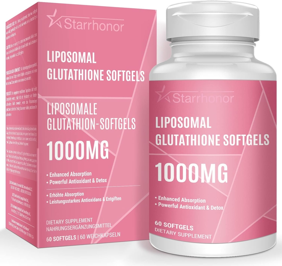 Starehonorr Liposomal Glutathione Softgels 1500MG, Reduced Glutathione Supplement with Vitamin C, Better Absorption, Non-GMO Powerful Antioxidant for Healthy Aging, Detox, Immune Health, 60 Softgels
