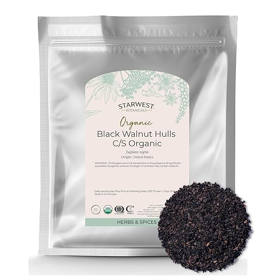 Starwest Botanicals Organic Black Walnut Hull - Cut & Sifted, Use for Tea, Baking, & Capsules, Natural Digestion Support, Certified Kosher, Non-GMO - Bulk 1 lb Bag