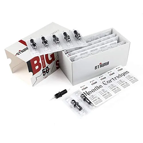 STIGMA #10(11RS) Bugpin Disposable Tattoo Needle Cartridges with Membrane Safety Cartridges for Tattoo Artists Round Shader 50Pcs Super Value Pack EN05-50-1011RS