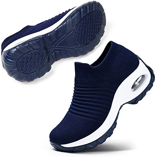 STQ Women Running Shoes Casual Sports Non Slip Walking Sneakers Navy 5.5