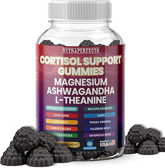 Sugar Free Gummies with GABA, L-Theanine, Lions Mane, Ashwagandha, Phosphatidylserine, Vitamin D3, B6, Panax Ginseng, Ginkgo Biloba for Men, Women Adrenal, Cortisol, Brain, Cognitive, Energy