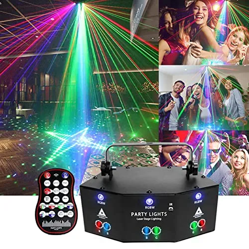 Sumger DJ Disco Party Lights,Sound Activated Laser Projector Effect Lighting,RGBW LED Strobe Stage Light with Remote Control for Christmas Halloween Karaoke Show KTV Bar Dance Gift Birthday Wedding