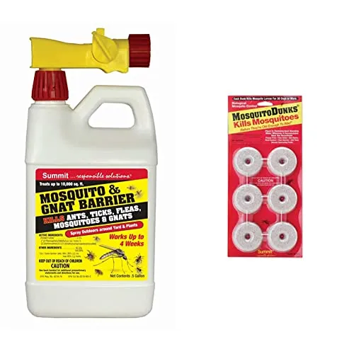 Summit Mosquito and Gnat Barrier Covers 10,000 Square Feet, 1/2 Gallon & 110-12 Mosquito Dunks, 6-Pack, Natural