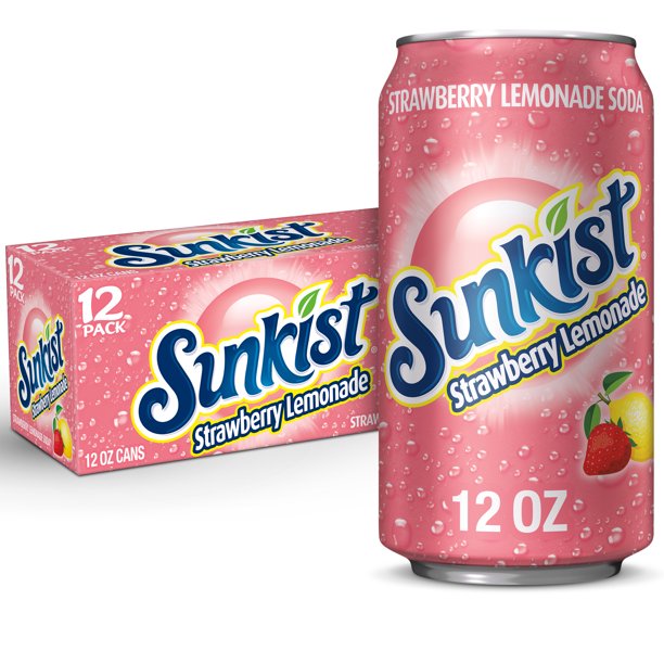 Sunkist Strawberry Lemonade Soda Cans, 12 Fl Oz, 12 Count