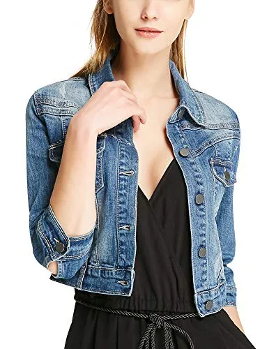 SUSIELADY Women Casual Denim Jacket Jeans Tops Half Sleeve Trucker Coat Outerwear Girls Fashion Slim Outercoat Windbreaker